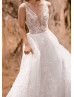 Ivory Beaded Lace Tulle V Back Wedding Dress